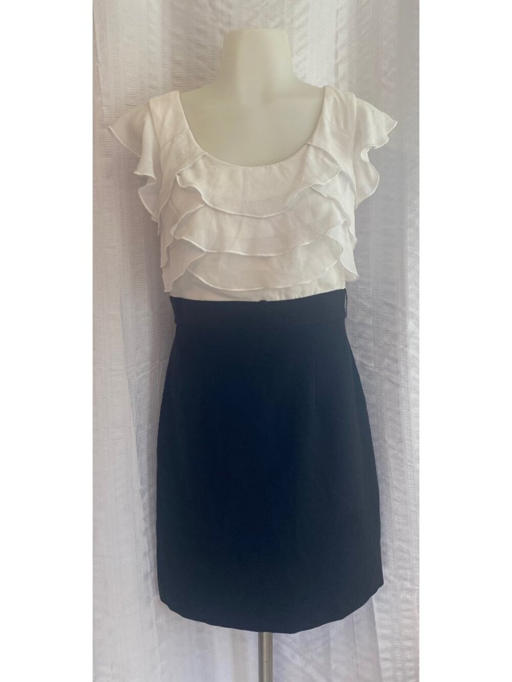 A. Byer Black And White Ruffle Front Fit & Flare Dress